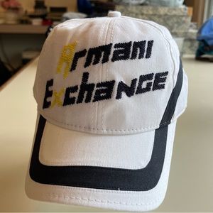 Armani Exchange White Baseball Cap with Navy and Yellow Detailing